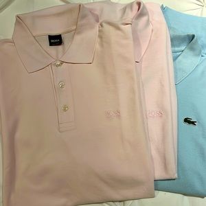 Bundle of 3 polo shirts 2 Hugo light pink boss 1 Lacoste light blue.